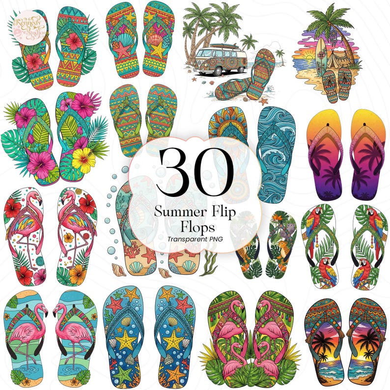 Summer Flip Flops Clipart Bundle, Tropical Beach Sandals PNG, Cute ...