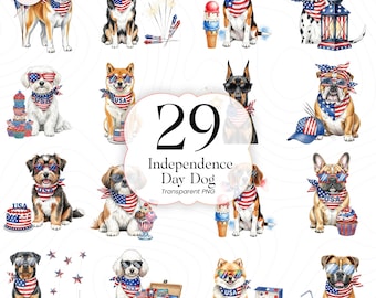 4 de julio Perro PNG Clipart Cachorro Patriótico Acuarela Diseño Sublimación EE. UU. Amantes de los Animales, JDPC01