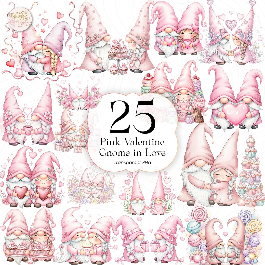 Pink Valentine Gnome PNG Clipart Cute Gnome in Love Illustration ...
