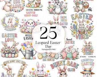 Leopard Osterhase PNG Clipart Süßer Tierdruck Ostern Design für Kinder & Basteln, LEP01