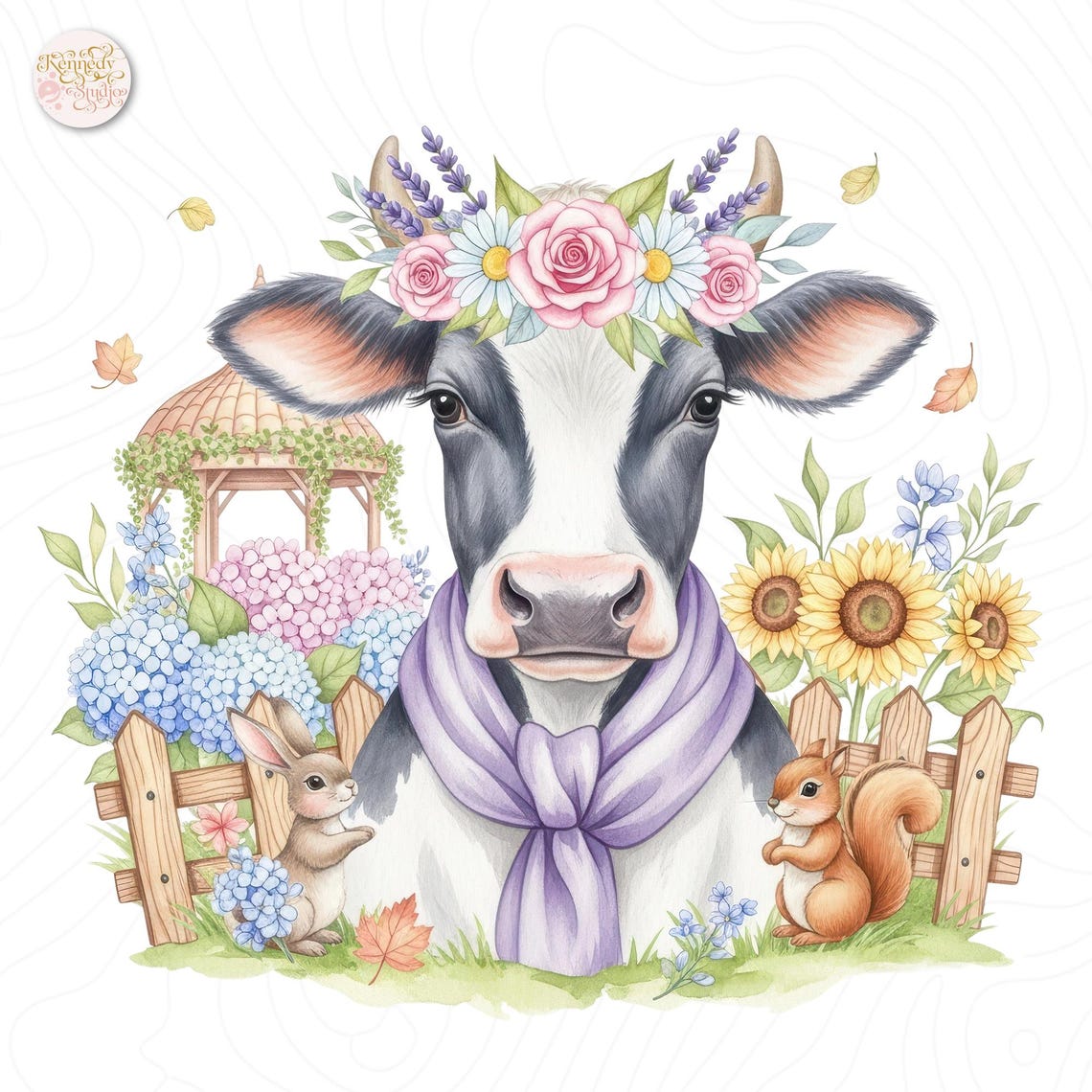 Floral Cute Cow Watercolor PNG Clipart Boho Farm Animal Illustration ...