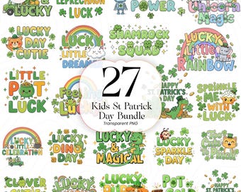 Kids St Patrick’s Day PNG Clipart Bundle – Cute Shamrock & Leprechaun Irish Holiday Graphics – Commercial Use, KSP01