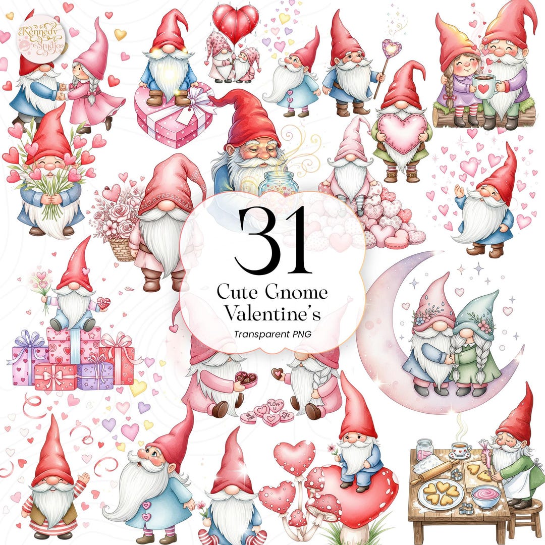Cute Valentine Gnome PNG Clipart Bundle Love Theme for Valentine Crafts ...