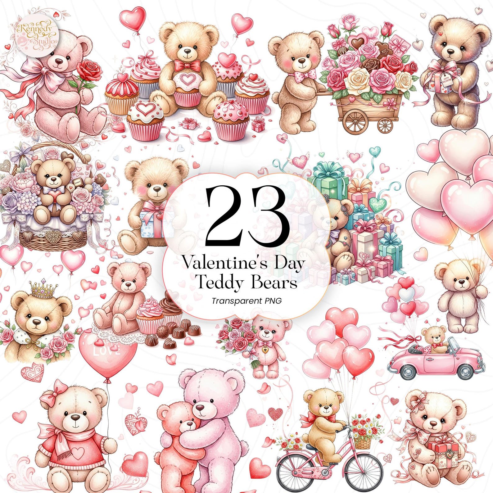 Valentine Teddy Bear PNG Clipart Bundle Cute Love Bears for Valentine’s ...