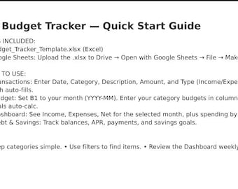 Monthly Budget Planner Excel and Google Sheets | Expense Tracker, Debt & Savings Dashboard | Digital Download