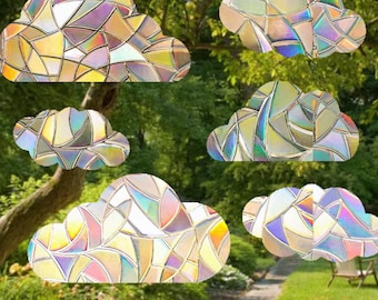 Pacchetto acchiappasole a forma di nuvola - Adesivo per finestre, Arcobaleno, Adesivo acchiappasole riutilizzabile, Prisma per finestre, Acchiappasole per finestre, Adesivo per collisione con uccelli