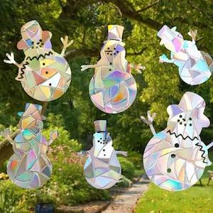 Snowmen Suncatcher Pack - Window Cling, Rainbow Maker, Reusable Suncatcher Sticker, Window Prism, Suncatcher Window, Bird Collision Decal