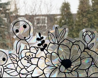 Forest Spirit Floral Suncatcher - Rainbow Maker Window Cling, Bird Collision Safety, Reusable