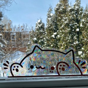 Bongo Cat Suncatcher - Fensteraufkleber, Regenbogen Maker, wiederverwendbarer Suncatcher-Aufkleber, Fensterprisma, Suncatcher-Fenster, Vogelkollisionsaufkleber
