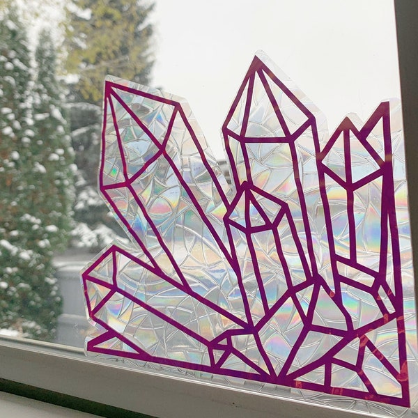 Rainbow Crystal Corner Suncatcher - Window decal, sticker, rainbows, witchy, crystal cluster, prism