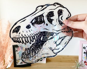 Adesivo de Janela Caveira de T-Rex - Apanhador de Sol, Criador de Arco-Íris, Adesivo Reutilizável para Janela, Prisma de Janela, Apanhador de Sol para Janela, Adesivo de Colisão de Pássaros