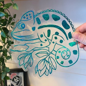 Chameleon Suncatcher -  Window Cling, Rainbow Maker, Reusable Suncatcher Sticker, Window Prism, Suncatcher Window, Bird Collision Decal