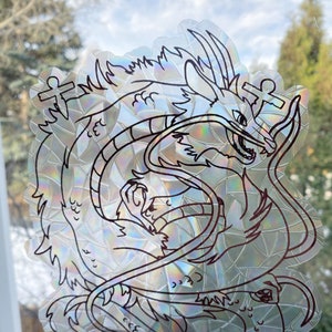 Dragon Suncatcher - Window Cling, Rainbow Maker, Reusable Suncatcher Sticker, Window Prism, Suncatcher Window, Bird Collision Decal