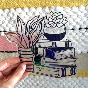 Plants & Book Suncatcher - Window Cling, Rainbow Maker, Reusable Suncatcher Sticker, Window Prism, Suncatcher Window, Bird Collision Decal