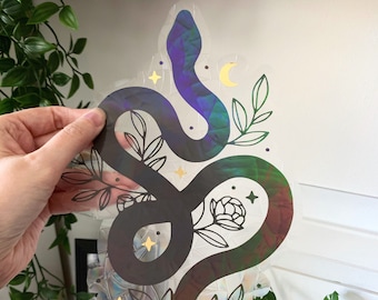 Celestial Snake Suncatcher - Window Cling, Rainbow Maker, Reusable Suncatcher Sticker, Window Prism, Suncatcher Window, Bird Collision Decal