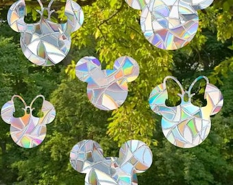 Atrapasol con orejas de ratón: adhesivo para ventana, creador de arcoíris, adhesivo reutilizable para atrapasol, prisma para ventana, calcomanía para colisión de pájaros