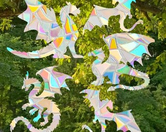 Dragon Suncatcher Pack: Rainbow Window Prism, Bird Decal