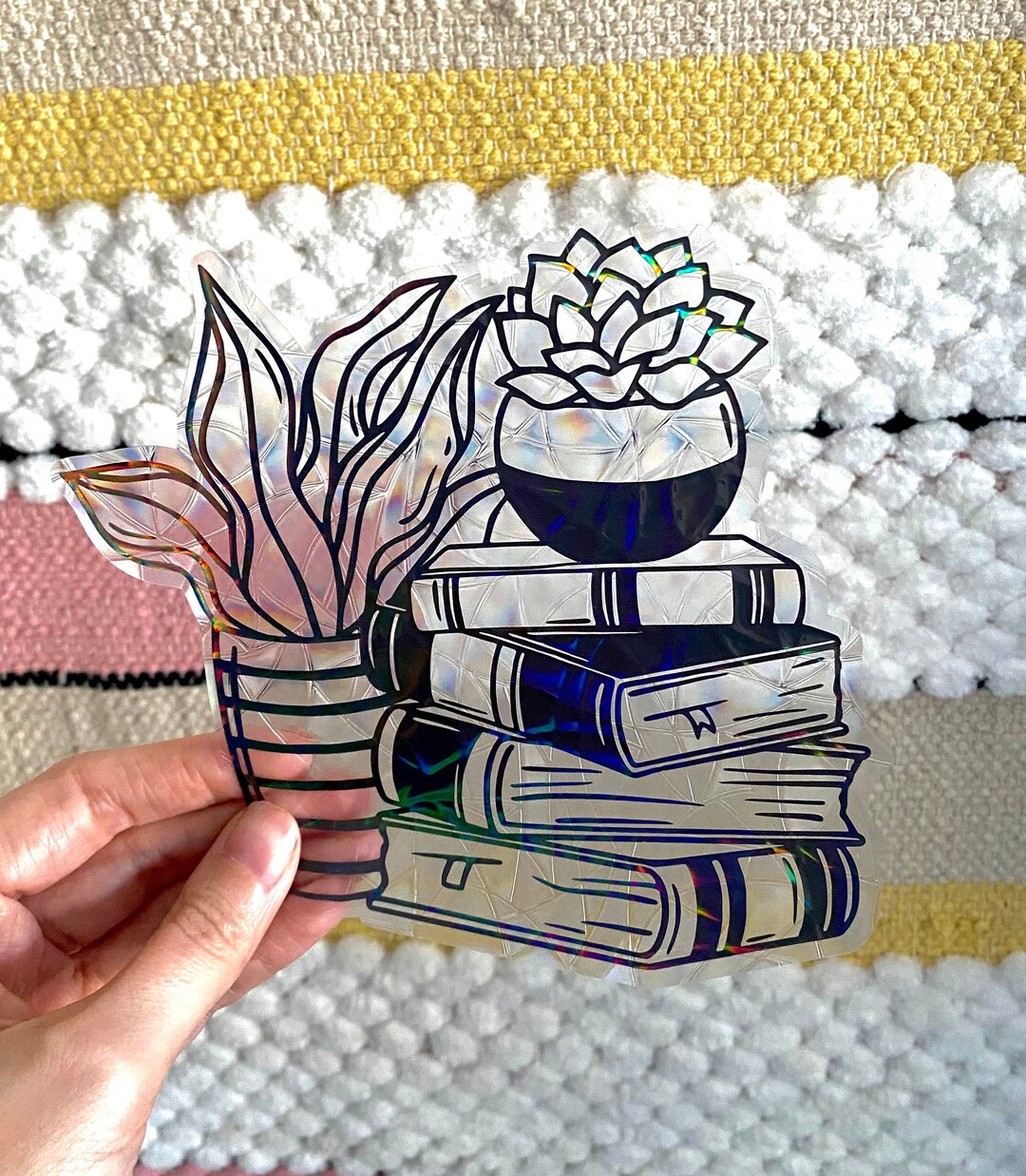 Plants & Book Suncatcher Window Decal, Sticker, Rainbows, Flowers, Reading, Booktok, Bookworm