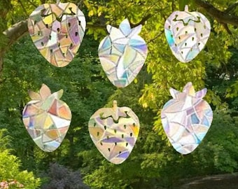 Zestaw łapaczy słońca w kształcie truskawki – naklejka na okno, kreator tęczy, wielokrotnego użytku naklejka na łapacz słońca, pryzmat okienny, łapacz słońca na okno, kolizja ptaków