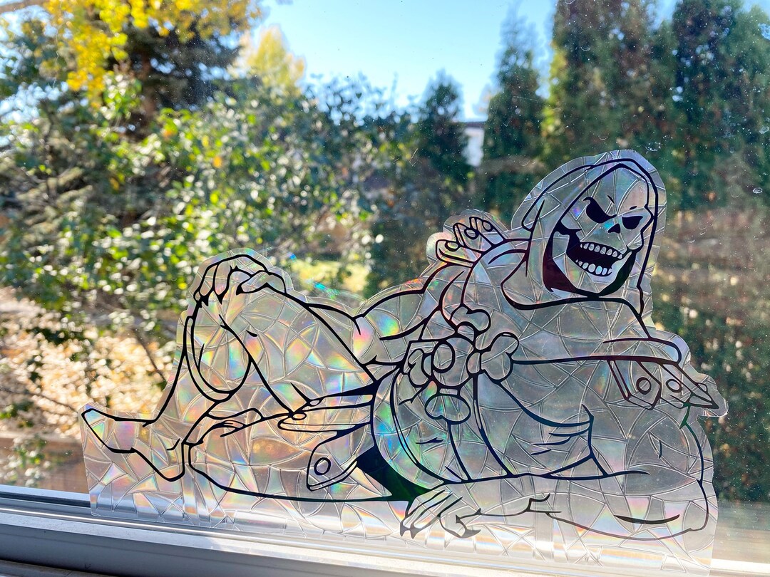Sexy Skeletor Suncatcher Window Decal, Sticker, Rainbows, Funny, Comic