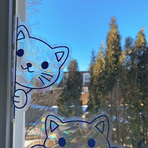 Katze Peeker Suncatcher - Fensteraufkleber, Regenbogen Maker, wiederverwendbarer Suncatcher-Aufkleber, Fensterprisma, Suncatcher-Fenster, Vogelkollisionsaufkleber