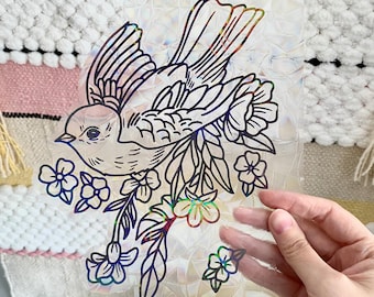 Bird Corner Suncatcher - Window Cling, Rainbow Maker, Reusable Suncatcher Sticker, Window Prism, Suncatcher Window, Bird Collision