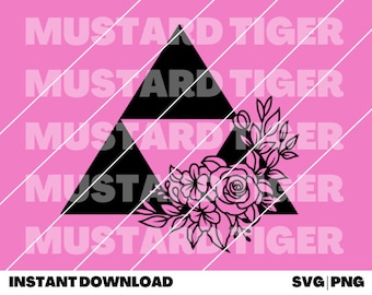 Triforce Florals - Png, Svg Cutting File, Zelda Png Design, Gamer Svg, Digital file