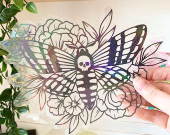 Death's-head Hawkmoth Suncatcher - Window Cling, Rainbow Maker, Reusable Suncatcher Sticker, Window Prism, Suncatcher Window, Bird Collision