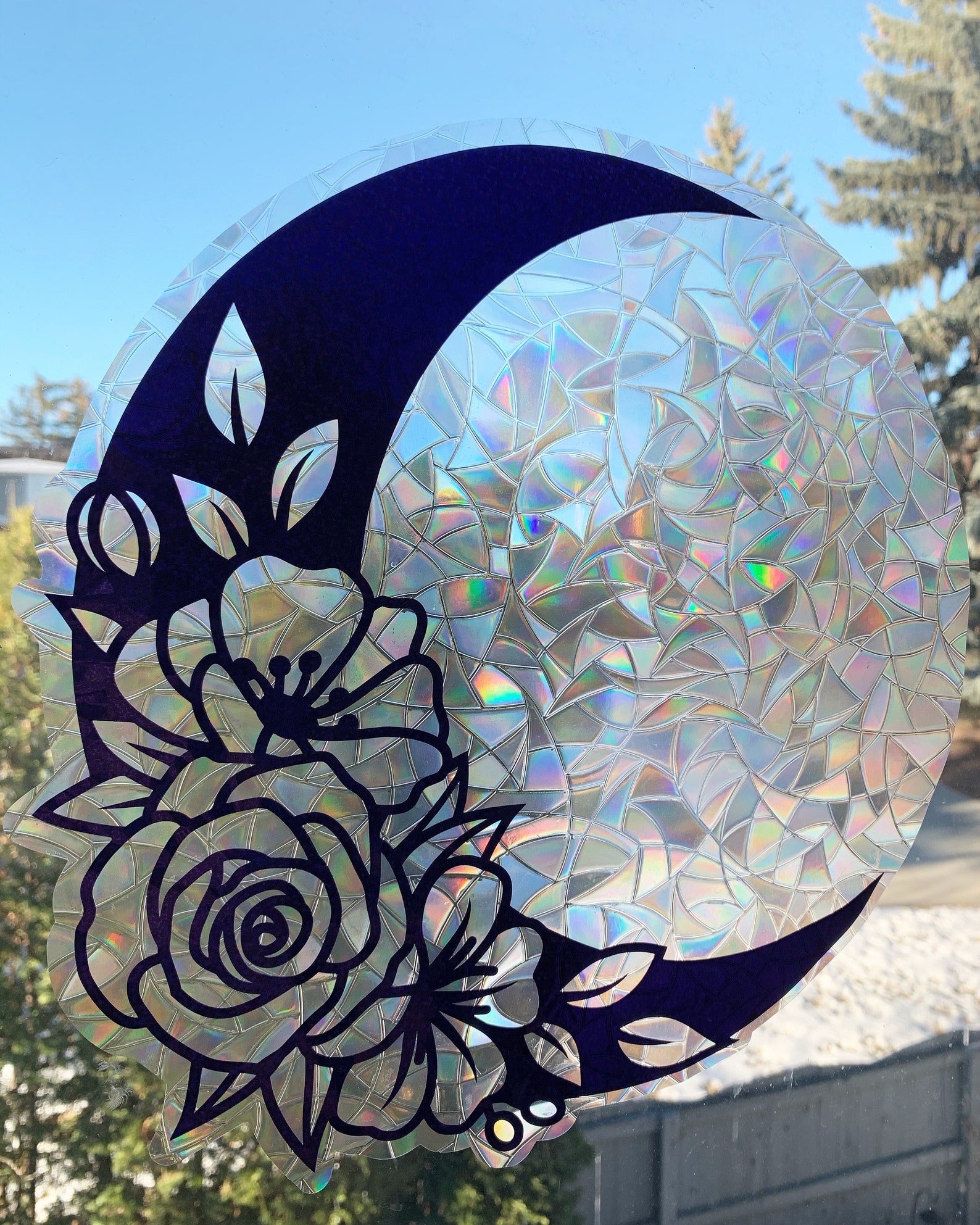 Floral Moon Suncatcher Window Decal Sticker Rainbows - Etsy