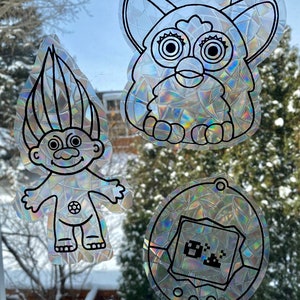 90s Toys Suncatcher - Window Cling, Rainbow Maker, Reusable Suncatcher Sticker, Window Prism, Suncatcher Window, Bird Collision Decal