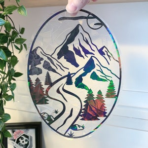 Mountainscape Suncatcher - Window Cling, Rainbow Maker, Reusable Suncatcher Sticker, Window Prism, Suncatcher Window, Bird Collision Decal