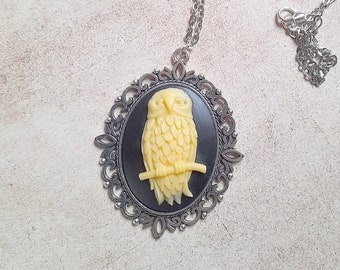 Owl necklace, resin cameo, owl jewelry