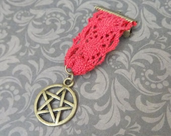 Military medal pentacle brooch, witch brooch, magic brooch, vampire brooch