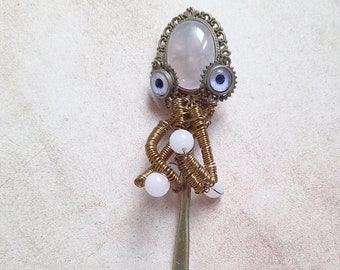 Octopus hair stick, in pink agate