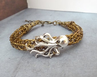 Viking bracelet, octopus jewelry, copper wire, bronze, for women, for men, octopus