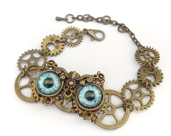 bracelet hibou steampunk, bracelet hibou, bracelet réglable steampunk