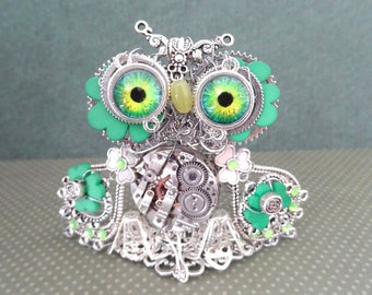 Steampunk irish owl figurine, Saint Patrick decoration