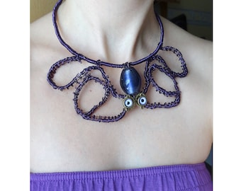 Collier pieuvre, plastron pieuvre, collier de sirène, tour-de-cou sirène, pieuvre violette, sirène