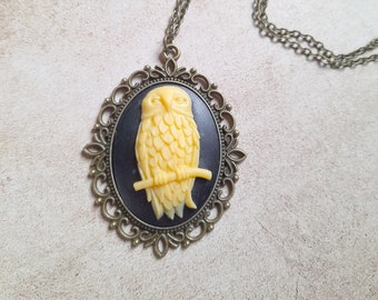 Owl necklace, resin cameo, owl jewelry