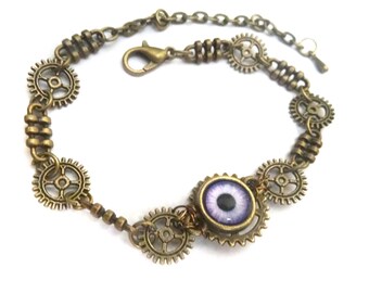 Steampunk Bracelet - Eye of the Cyborg- purple eye