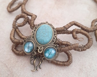 Steampunk torque octopus necklace, mermaid jewelry, pirate accessory