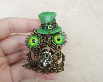 Irish steampunk owl figurine Saint Patrick Day