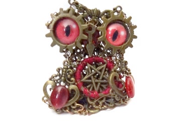 Wizard owl figurine, steampunk owl, Halloween decoration, hellish owl, wizard figurine, Halloween owl