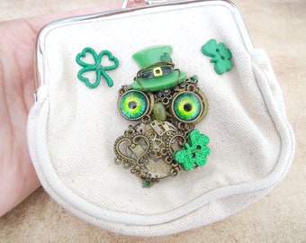 Irish owl coin purse, St. Patrick's coin purse, steampunk owl