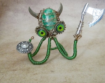 Viking steampunk octopus figurine sculpture