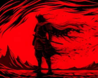 Crimson Samurai Digital Art Print: Dark Fantasy Warrior Poster (Digital Download)