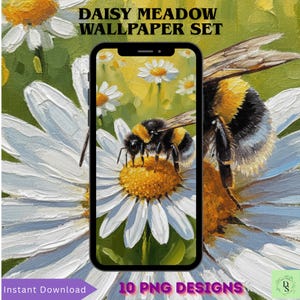 Daisy Meadow iPhone Wallpaper Set | Nature Cottagecore Theme | 10 PNG | Digital Download