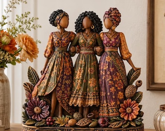 Personalized 3 Sisters Figurine, Custom Sisterhood Gift, Birthday Gift for Her, African American Women Keepsake, Boho Home Decor