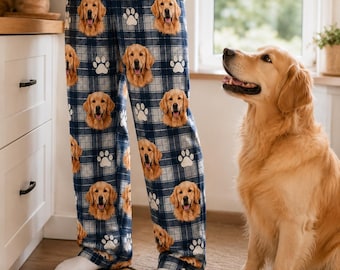 Pantalones de pijama personalizados con la cara de tu mascota, regalo personalizado con foto de perro o gato para mamá y papá.