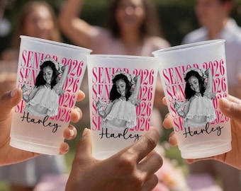 Senior 2026 Custom Photo Graduation Cups, Personalized Frosted Plastic Drinkware